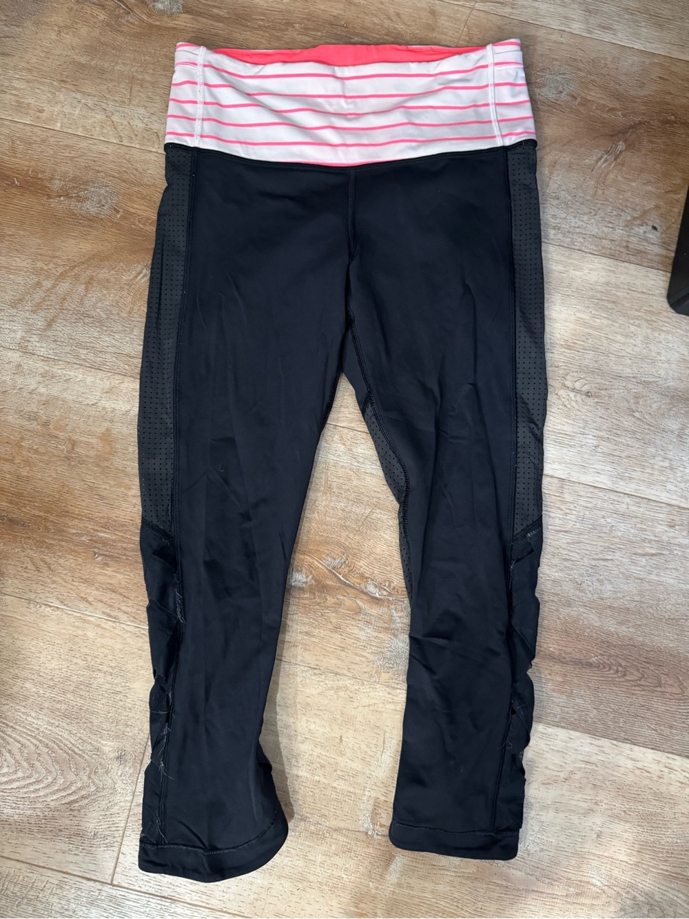 Lululemon Black Capri Leggings with Pink Striped Waistband